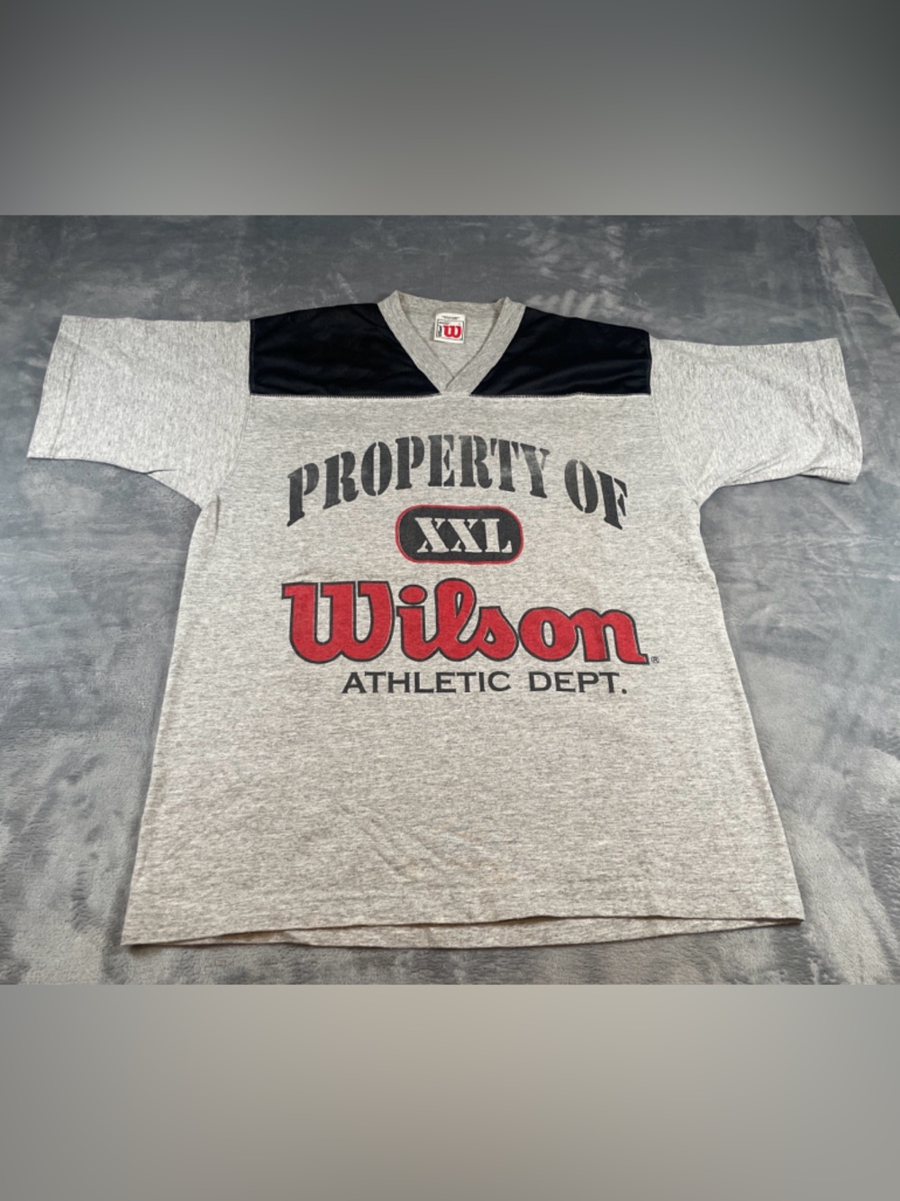 Wilson Gray Athletic Tee with Black Accent mesh Vtg property of athletic dept